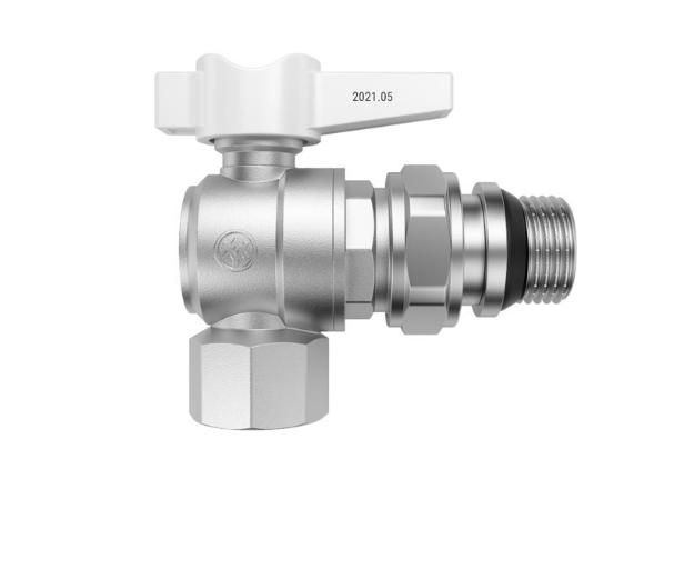 Кран кутовий з американкою прапорець білий MIRAYA